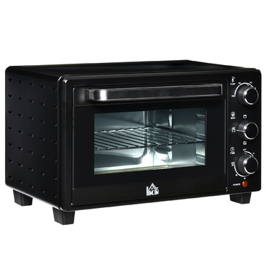 HOMCOM міні-піч 21л, 3 режими приготування, 100°C-230°C, 1400W, нержавіюча сталь та скло, чорний+срібний, 46,4x38x28,5 см | Aosom