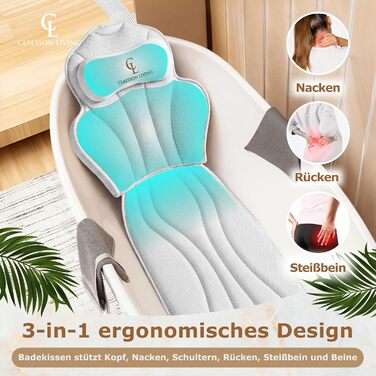 Подушка для ванни повне тіло (152x56 см) з підголівником (11 см) - біла. Підтримка шиї, спини та ніг. З сумкою для прання та подорожей, гачком для сушіння.