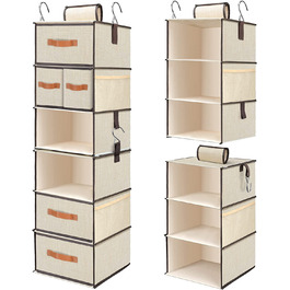 Органайзер для підвісної шафи з 6 полицями, модернізовані підвісні полиці для шафи з 3 висувними ящиками і бічними кишенями, підвісна полиця для спальні або вішалка для одягу, 32 х 32 х 11 см, бежевий