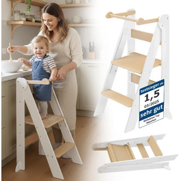 Лернтурм Bellabino Tay – навчальний столик для дітей від 1 року, регульована висота, білий, Монтессорі, з захистом від перекидання, з натурального дерева