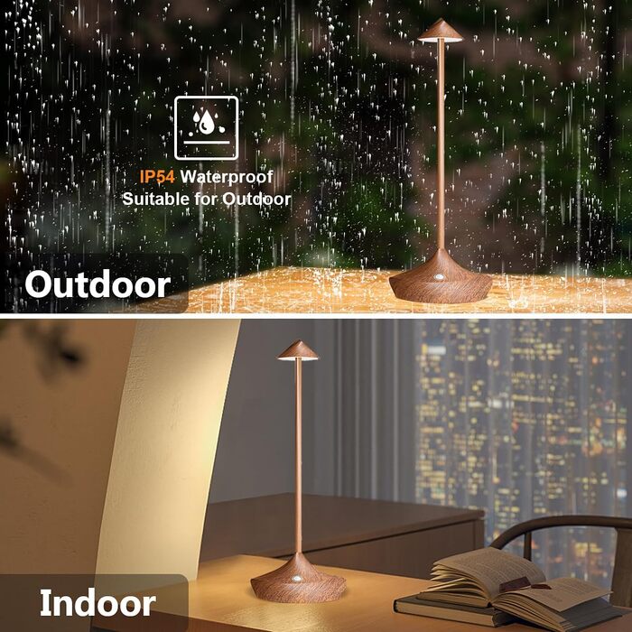 LED настільна лампа Hapfish 2 шт. на акумуляторі, бездротова, диммувана, водонепроникна, для дому та вулиці, матеріал: алюміній, колір: коричневий (2шт)