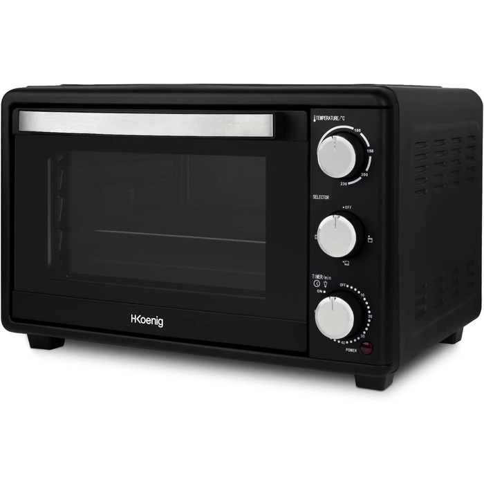 Електрична піч H.Koenig Mini Four 25L: компактна, багатофункціональна, 1500W, 4 режими, таймер, склодвері, решітка-гриль