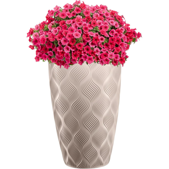 Квітчар MELTOM Blumenkübel XXL з винімним вкладишем, кругла форма, 3D ефект, декоративний (Taupe)