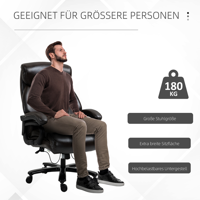 Крісло керівника Vinsetto Ergonomic з функцією гойдалки, шкіряне крісло коричневе, регулюється по висоті, вантажопідйомність до 180 кг