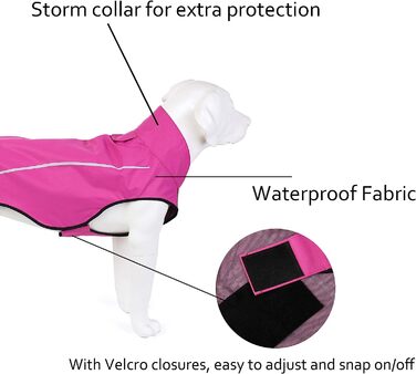 Дощовик для собак Mile High Life регульована водонепроникна одяг для домашніх тварин Легка дощовик зі світловідбиваючою смугою проста застібка (XXS,) (L (обхват 80-85 см, довжина тіла 76 см), рожевий)
