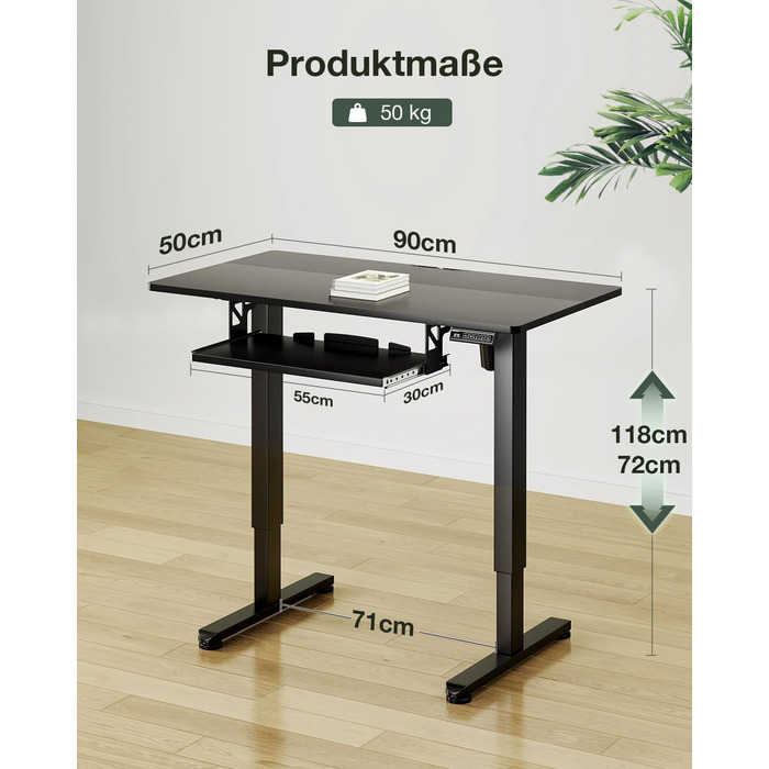 Електричний стіл OffiGo, 100x50 см, з підставкою для клавіатури, 3 положення пам'яті, для роботи та навчання, білий