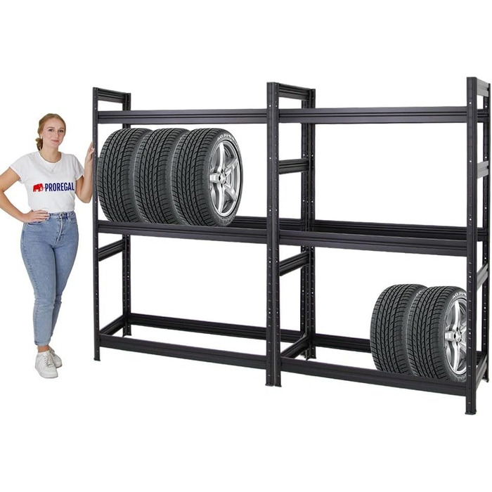 Стойка для шин PROREGAL Mega Deal (2 шт.) 180x120x50 см, чорна. Макс. навантаження 150 кг, до 24 шин