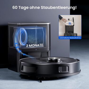 Робот-пилосос Proscenic Q8 Max+ з функцією миття, 8000Pa, 200хв, док-станція для самоочищення, 3л, лазерна навігація, керування через додаток, сумісність з Alexa, Google, Siri, чорний