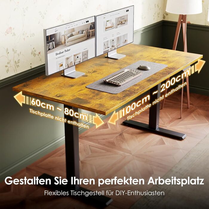 Регульований стіл OffiGo з 2 моторами: чорний, USB-C, 100-200 см, 3 пам'яті