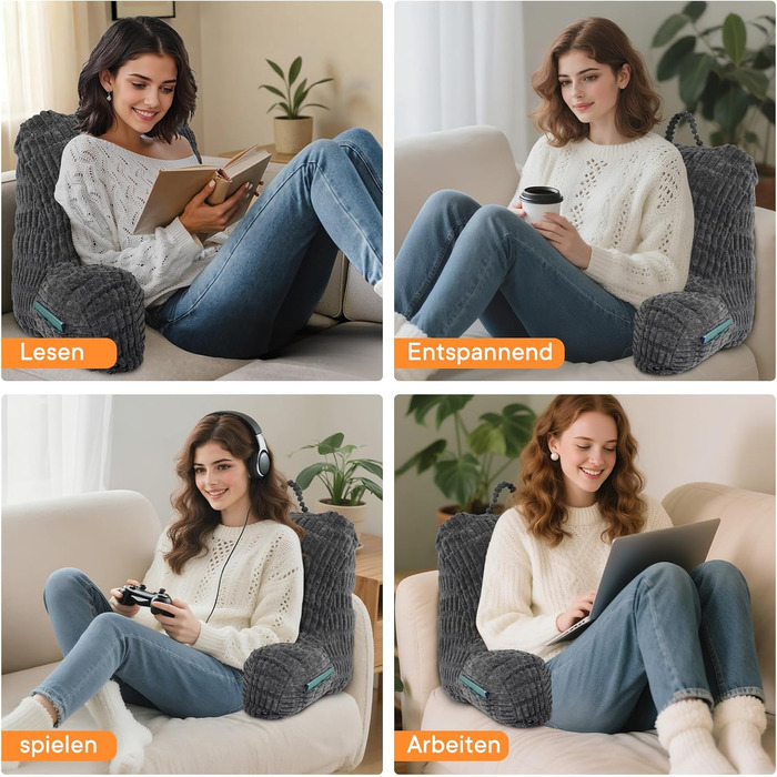 Подушка для читання в ліжко та на диван з підголовником, подушка-крісло для дорослих, м'яке крісло для відпочинку, перегляду телевізора та читання
