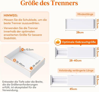 Органайзери для шухляд Lifewit, 5 шт., пластикові, регульовані, 27–40 см, для шафи/спальні/кухні, білий