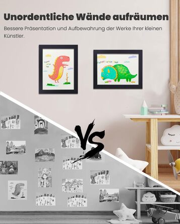 Рамки для фотографій A4, 2 шт. - Чорні, для дитячих малюнків, школи, дому, офісу