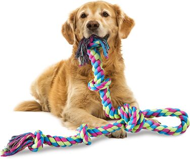 Іграшкова мотузка для собак Aitmexcn для великих собак, дуже велика іграшкова мотузка для собак для агресивних жуйок, 5 вузлів жувальна бавовняна іграшка для собак, здоров'я зубів і чищення зубів Типи ручок для собак XXL Іграшки для собак