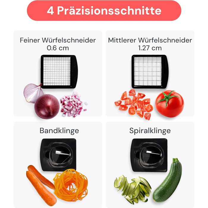 Набір для нарізки овочів та фруктів 4-в-1 (білий) - спіралізатор, нарізувач, тертка, шинковка