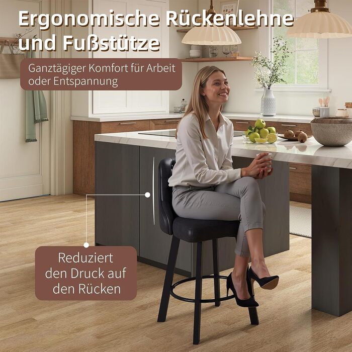 Барні стільці Youhauchair 2 шт., Чорні, регульовані, з підніжкою, 66.5 см, 150 кг