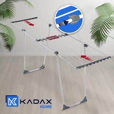 Телескопічний сушильник для білизни KADAX з 20 метрами мотузок, розтягуваний, для постільної білизни, великий, сталевий, з порошковим покриттям (сірий)