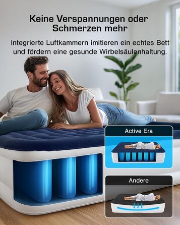 Надувне ліжко Active Era Luxus для 2 осіб з електричним насосом та інтегрованим подушками, 200 x 150 x 36.5 см - ідеально для кемпінгу та гостей