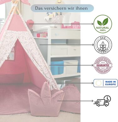 Дитячий намет-тіпі з килимком, подушкою та м'ячами - ігровий намет для дитячої кімнати (полуниця)