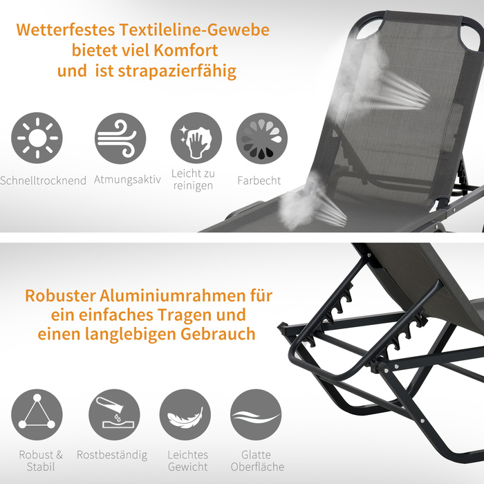 Outsunny Шезлонг Beach Lounger 5-ярусний Alu Garden Lounger Relax Lounger Texteline Grey Black 163x58.5x91см для саду та тераси