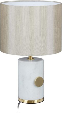 Настільна лампа Relaxdays, мармурова основа та тканинний абажур, цоколь E14, приліжкова лампа з регулюванням яскравості, В x Г 34,5 x 21 см, (білий/бежевий)