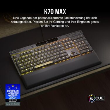 Ігрова механічна клавіатура Corsair K70 MAX RGB QWERTZ DE - сіра, повний розмір, 8000Hz
