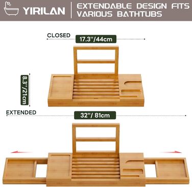 Підставка для ванни Yirilan, висувна, бамбукова, для 1-2 осіб, з дерева, розкішна