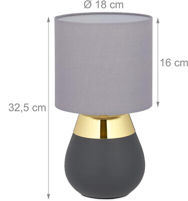 Приліжкова лампа з сенсорним регулюванням, сучасна сенсорна лампа, 3 рівні, E14, настільна лампа, ВхШхГ 32,5 x 18 см, сірий (золото)