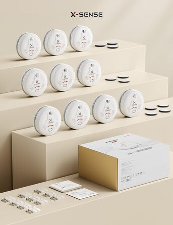 Датчик диму X-Sense з батареєю на 10 років та магнітним кріпленням, 10 шт. (SD11), сертифікат TÜV Rheinland, функція вимкнення звуку та самотестування, білий