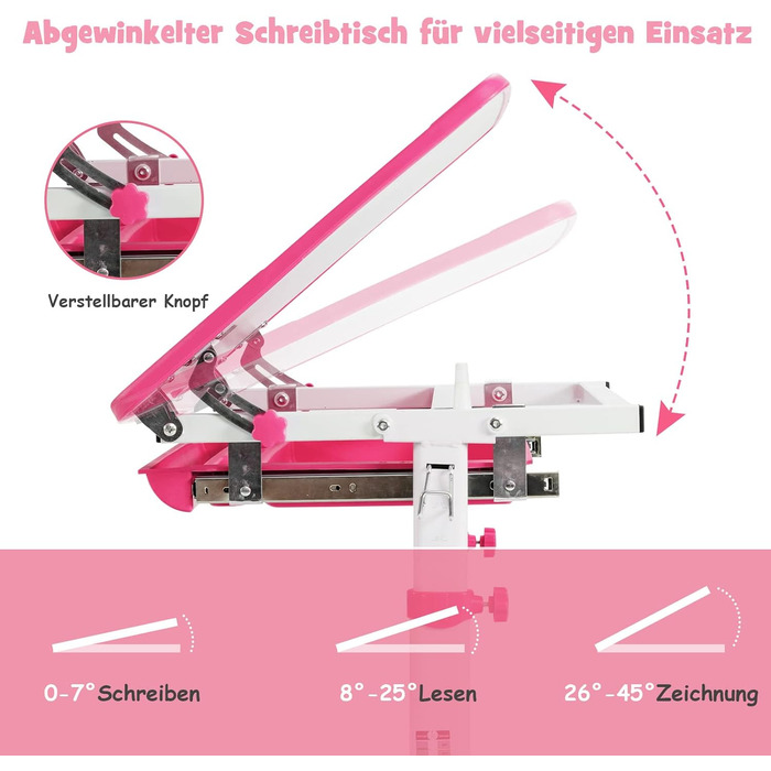 Дитячий письмовий стіл зі стільцем і шухлядою, що відкидається, для хлопчиків і дівчаток (рожевий)