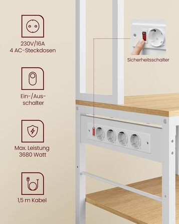 Стелаж кухонний VASAGLE з розетками, 40 x 100 x 180,4 см, 12 гачків, антрацит-чорний, KKS027B02