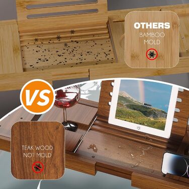 Підставка для ванни з текового дерева, розширювана, для ванної кімнати, дерев'яна, як унікальний подарунок на новосілля