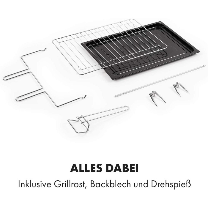 Міні-піч Klarstein Masterchef: 60 л, об'єм 60 літрів, з конвекцією, обертовим шампуром, таймером, подвійним склом, нагрівом зверху та знизу, з нержавіючої сталі, 2000 Вт, чорний колір