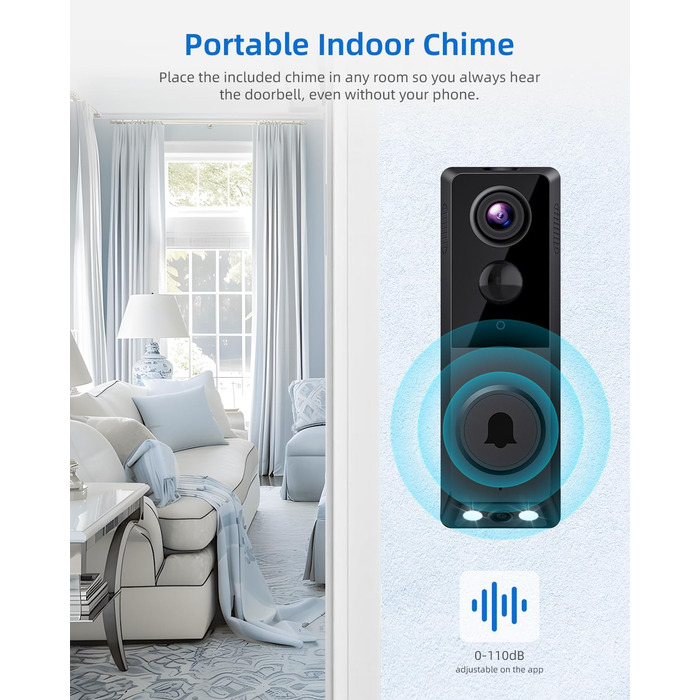 Відеодомофон з Wi-Fi, камера HD, 2.4G, нічне бачення, PIR-датчик руху, 2 камери, 2-сторонній аудіо, з бездротовим дзвінком