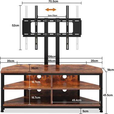Кутова тумба під телевізор Dripex з кріпленням та LED підсвіткою 106 см