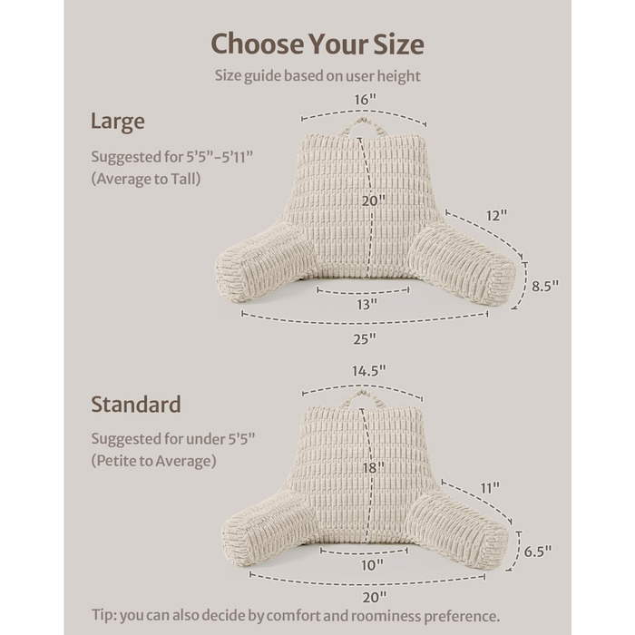 М'яке крісло-лежак Blissful Diary для дорослих та дітей, з memory foam, для ліжка та дивану, з підлокітниками, кишенею та знімним чохлом, кремовий