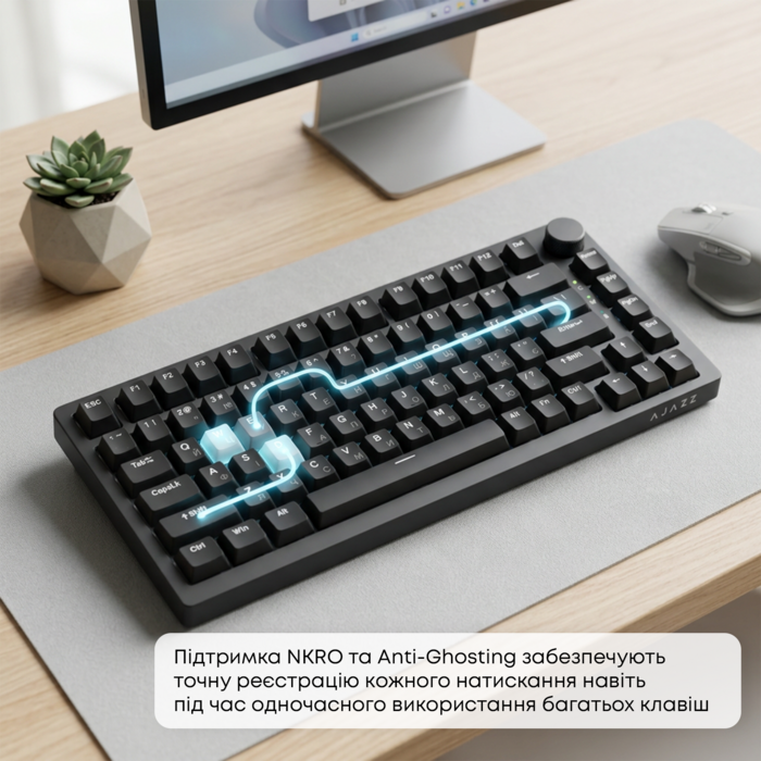 Дротова механічна клавіатура Ajazz AK820 Red Switch Black (AK820-R-B)