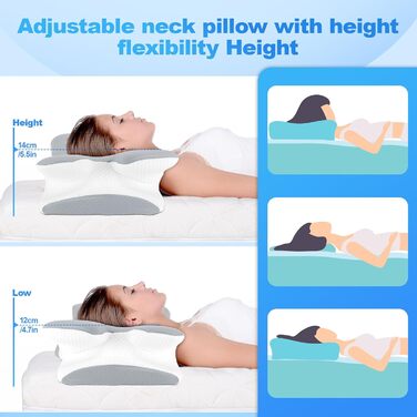 Ортопедична подушка для шиї LNZHAO з Memory Foam - для сну на боці, спині, животі - для зняття болю в шиї та плечах (сіра)