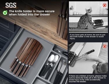 Набір кухонних ножів 7 шт. японського стилю з магнітною підставкою з акації та гострим лезом з вуглецевої сталі, ергономічні ручки