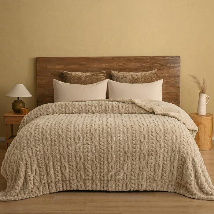 Плед Sherpa Fleecedecke: теплий, м'який, оксамитовий плед 152x203 см, сертифікат Oeko-Tex®, Khaki