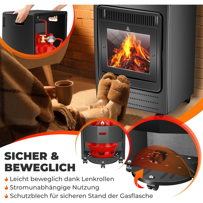 Газовий нагрівач KESSER®: газовий камін-нагрівач, 3.4 кВт, інфрачервоний, 2 режими, з регулятором та шлангом, чорний