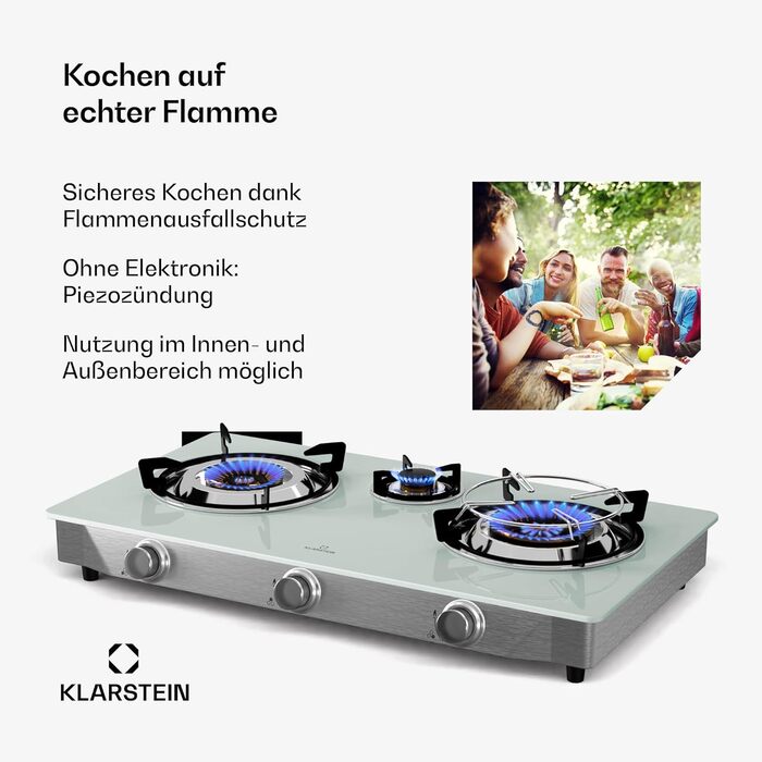 Газова плитка Klarstein Gaskocher 2-Flammiga: 7.7kW, нержавіюча сталь, для кемпінгу та дому, портативна, 2 конфорки (без редуктора)