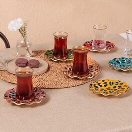 Набір листового чаю KARACA 6 персон - 12 предметів Турецькі чайні чашки та блюдця, набір турецьких склянок для чаю Gold Detail 150 мл (Leona)