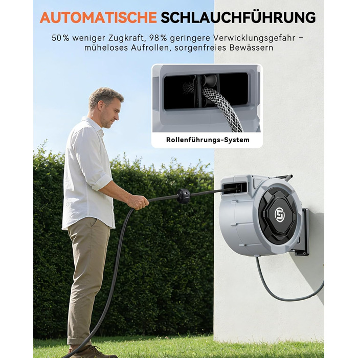 Шланговий барабан SUNPOW настінний 30м для саду, тераси та двору. Автоматичний намотувач, поворотна стіна, 10 функцій розпилення. Діаметр 16 мм.