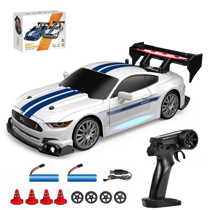RC Автомобіль Drift Car 1:24 4WD 2.4GHz, 20 км/год, з LED підсвіткою та двома акумуляторами, для дітей (білий)