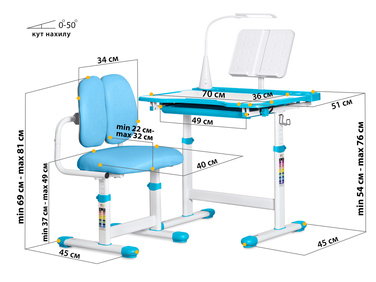 Комплект меблів Evo-kids (стіл+стілець+полиця+лампа) BD-23 BL