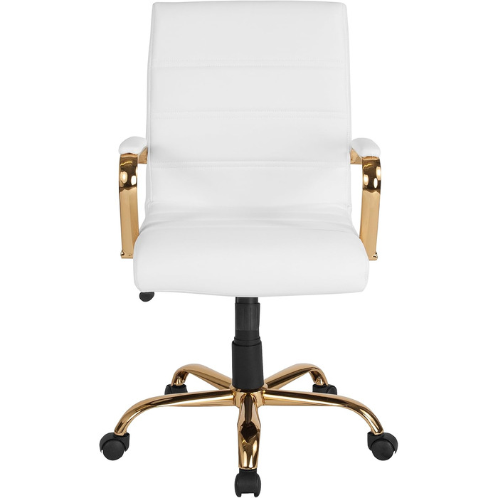 Офісний крісло Flash Furniture - крісло для шефа, біле шкіряне, з червоно-золотим каркасом, 61 x 58,5 x 103,5 см
