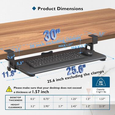 Підставка для клавіатури BONTEC під стіл, висувна з К-подібною фіксацією, великого формату, стійка, висувна, 650(760мм) x 300 мм, вінтажно-коричнева, ДСП