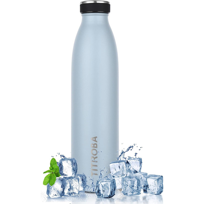 Пляшка для пиття з нержавіючої сталі TITIROBA, 1 л, термос, герметична пляшка для води, з подвійними стінками, без бісфенолу А, холодна на 24 години і гаряча на 12 годин (синя, 750 мл)
