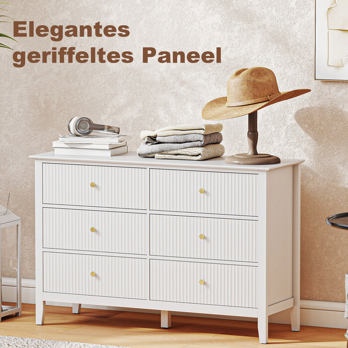 Комод-тумба з 6 висувними ящиками. Сучасна шафа для зберігання в вітальні, спальні або передпокої. Розміри: 100 x 40 x 78 см. Колір: білий.