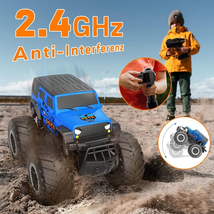 Радіокерований позашляховик Monstertruck 2.4GHz 4WD (до 15+ км/год) з двома акумуляторами, водонепроникний, для дітей від 6 років